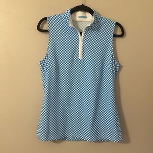 J. McLaughlin Blue Checkered Sleeveless Top